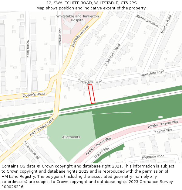 12, SWALECLIFFE ROAD, WHITSTABLE, CT5 2PS: Location map and indicative extent of plot