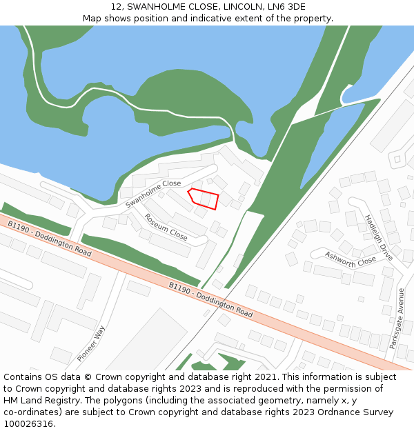 12, SWANHOLME CLOSE, LINCOLN, LN6 3DE: Location map and indicative extent of plot