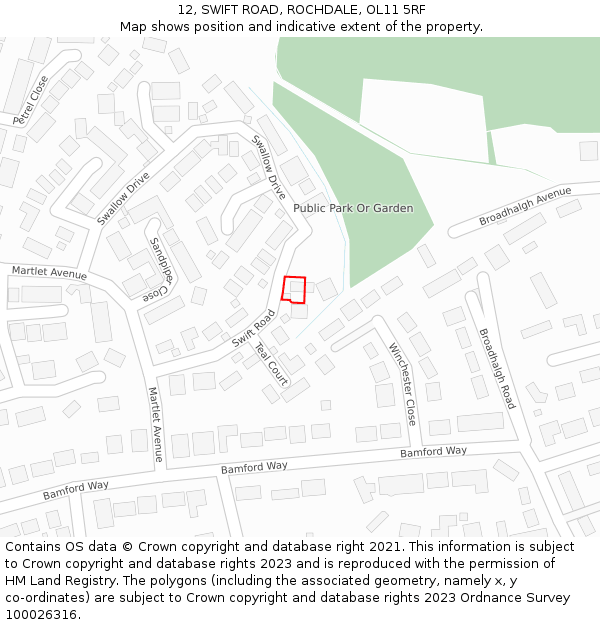 12, SWIFT ROAD, ROCHDALE, OL11 5RF: Location map and indicative extent of plot