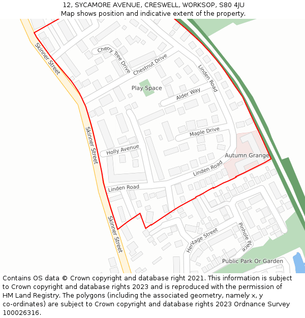 12, SYCAMORE AVENUE, CRESWELL, WORKSOP, S80 4JU: Location map and indicative extent of plot