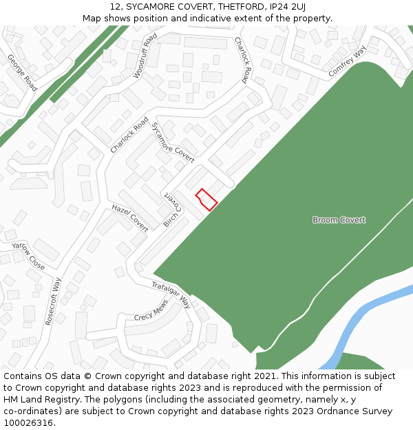 12, SYCAMORE COVERT, THETFORD, IP24 2UJ: Location map and indicative extent of plot