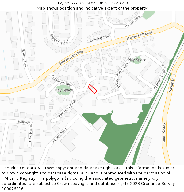 12, SYCAMORE WAY, DISS, IP22 4ZD: Location map and indicative extent of plot