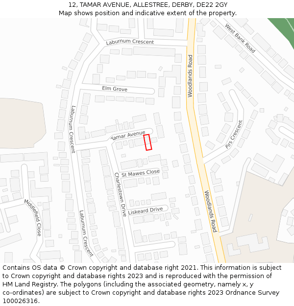 12, TAMAR AVENUE, ALLESTREE, DERBY, DE22 2GY: Location map and indicative extent of plot