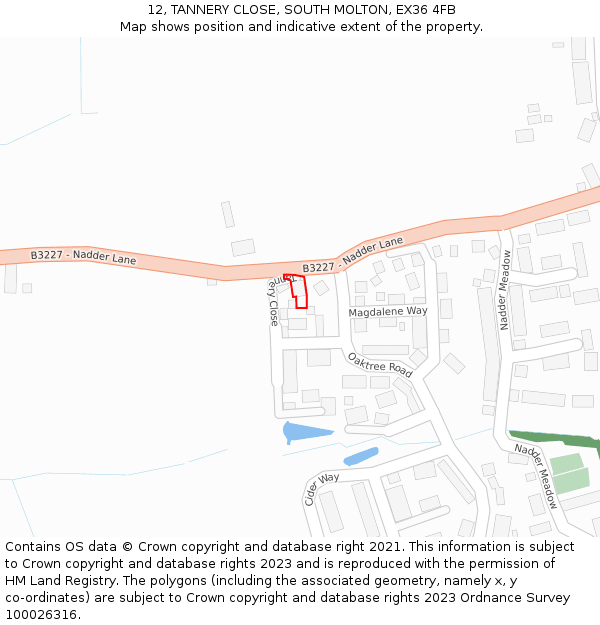 12, TANNERY CLOSE, SOUTH MOLTON, EX36 4FB: Location map and indicative extent of plot