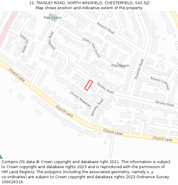 12, TANSLEY ROAD, NORTH WINGFIELD, CHESTERFIELD, S42 5JZ: Location map and indicative extent of plot