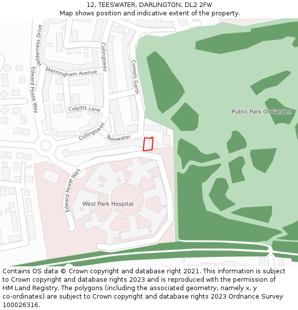 12, TEESWATER, DARLINGTON, DL2 2FW: Location map and indicative extent of plot