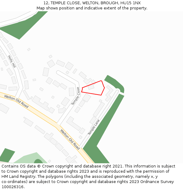 12, TEMPLE CLOSE, WELTON, BROUGH, HU15 1NX: Location map and indicative extent of plot