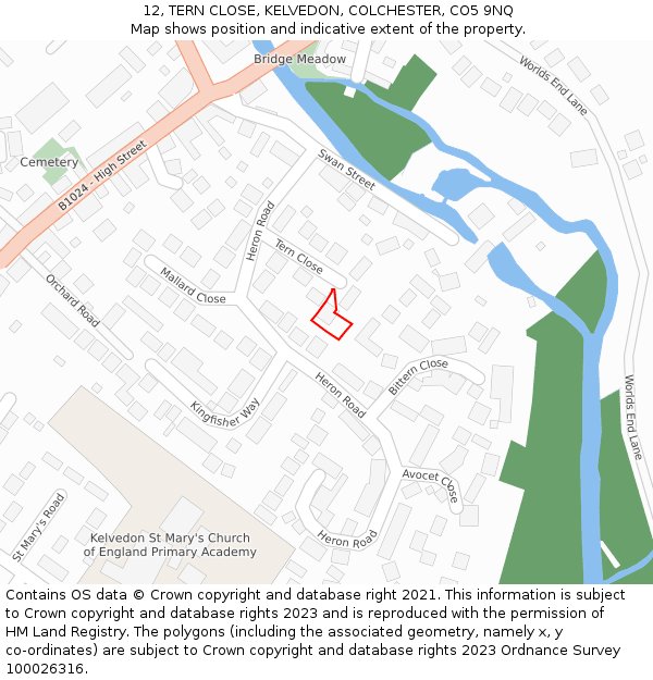 12, TERN CLOSE, KELVEDON, COLCHESTER, CO5 9NQ: Location map and indicative extent of plot