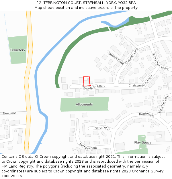 12, TERRINGTON COURT, STRENSALL, YORK, YO32 5PA: Location map and indicative extent of plot