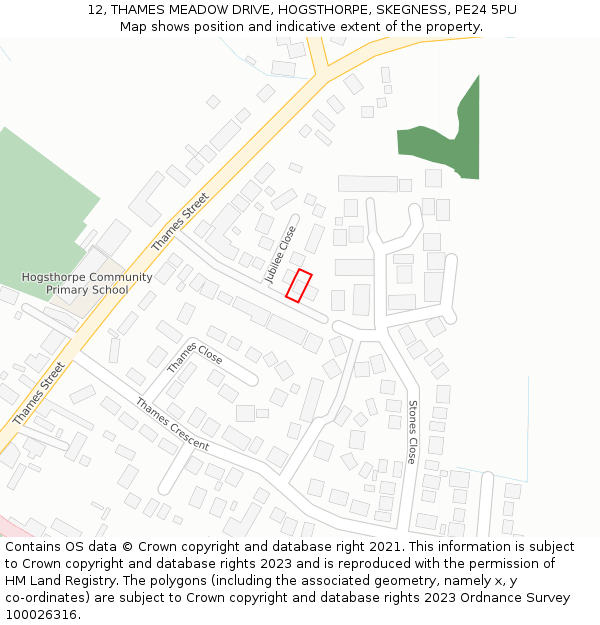 12, THAMES MEADOW DRIVE, HOGSTHORPE, SKEGNESS, PE24 5PU: Location map and indicative extent of plot