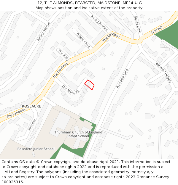 12, THE ALMONDS, BEARSTED, MAIDSTONE, ME14 4LG: Location map and indicative extent of plot