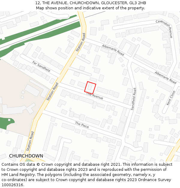 12, THE AVENUE, CHURCHDOWN, GLOUCESTER, GL3 2HB: Location map and indicative extent of plot
