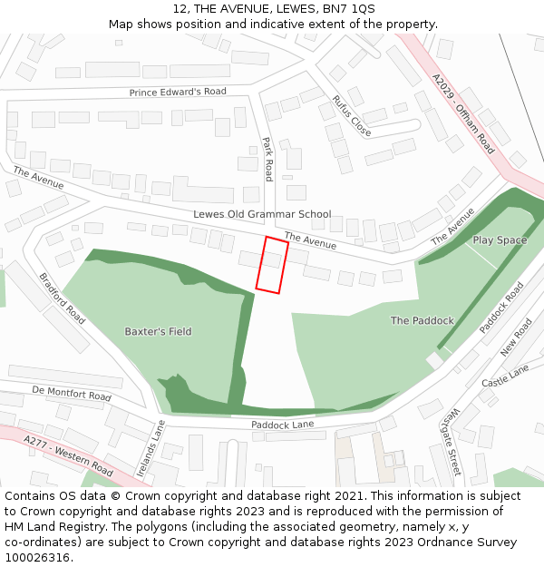 12, THE AVENUE, LEWES, BN7 1QS: Location map and indicative extent of plot