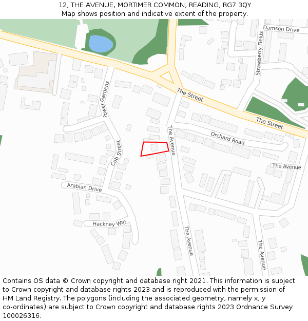 12, THE AVENUE, MORTIMER COMMON, READING, RG7 3QY: Location map and indicative extent of plot