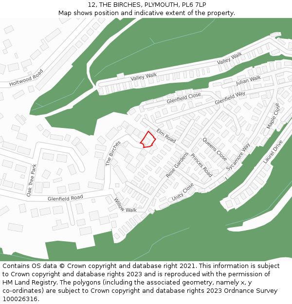 12, THE BIRCHES, PLYMOUTH, PL6 7LP: Location map and indicative extent of plot