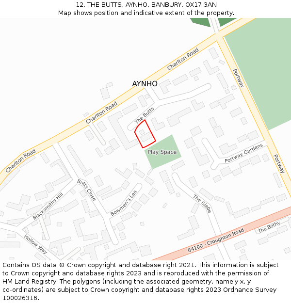 12, THE BUTTS, AYNHO, BANBURY, OX17 3AN: Location map and indicative extent of plot