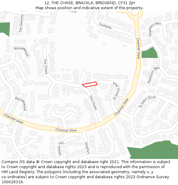 12, THE CHASE, BRACKLA, BRIDGEND, CF31 2JH: Location map and indicative extent of plot
