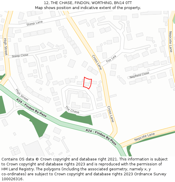 12, THE CHASE, FINDON, WORTHING, BN14 0TT: Location map and indicative extent of plot