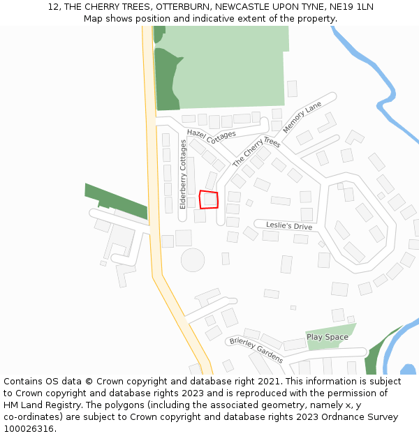 12, THE CHERRY TREES, OTTERBURN, NEWCASTLE UPON TYNE, NE19 1LN: Location map and indicative extent of plot