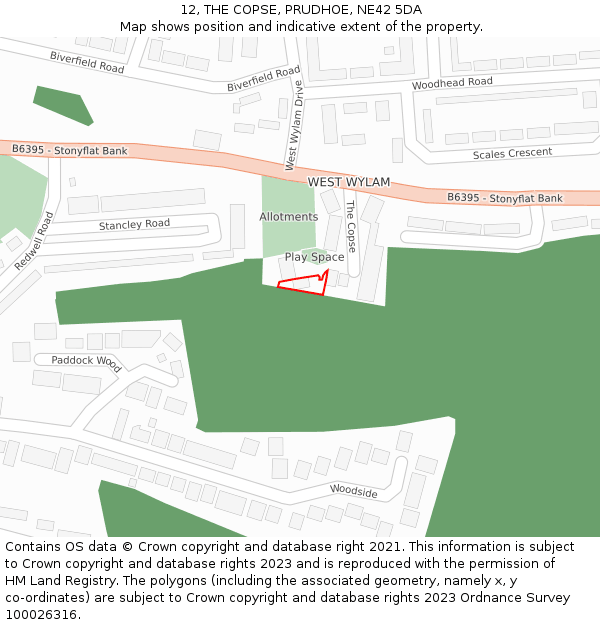 12, THE COPSE, PRUDHOE, NE42 5DA: Location map and indicative extent of plot
