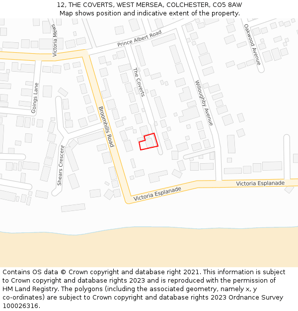 12, THE COVERTS, WEST MERSEA, COLCHESTER, CO5 8AW: Location map and indicative extent of plot