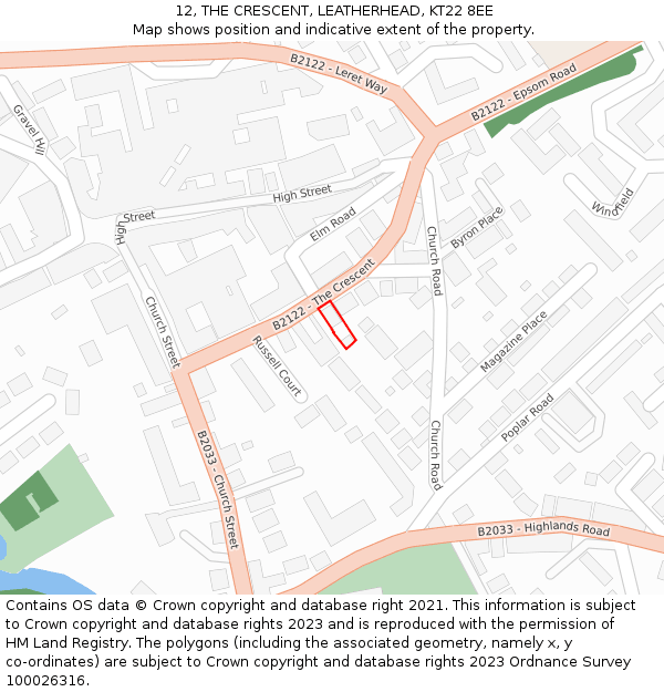 12, THE CRESCENT, LEATHERHEAD, KT22 8EE: Location map and indicative extent of plot