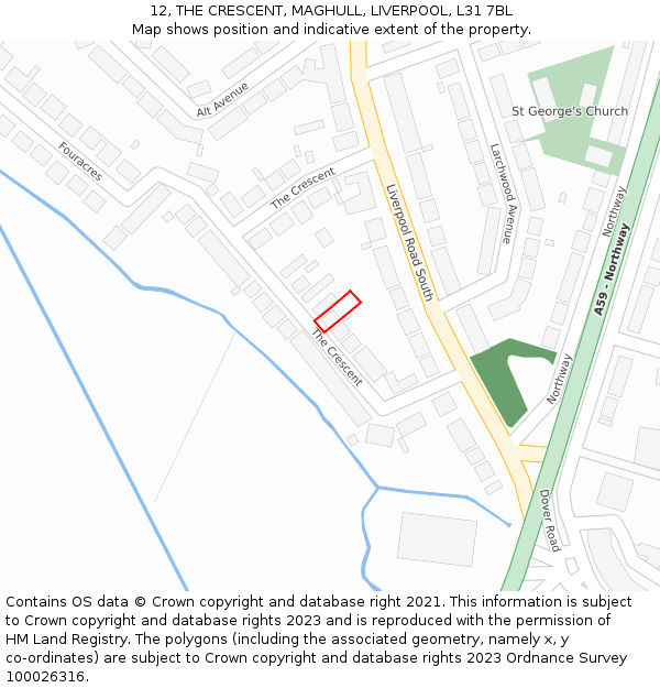 12, THE CRESCENT, MAGHULL, LIVERPOOL, L31 7BL: Location map and indicative extent of plot