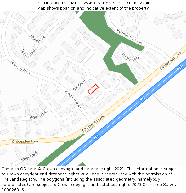 12, THE CROFTS, HATCH WARREN, BASINGSTOKE, RG22 4RF: Location map and indicative extent of plot