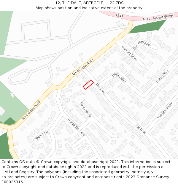 12, THE DALE, ABERGELE, LL22 7DS: Location map and indicative extent of plot