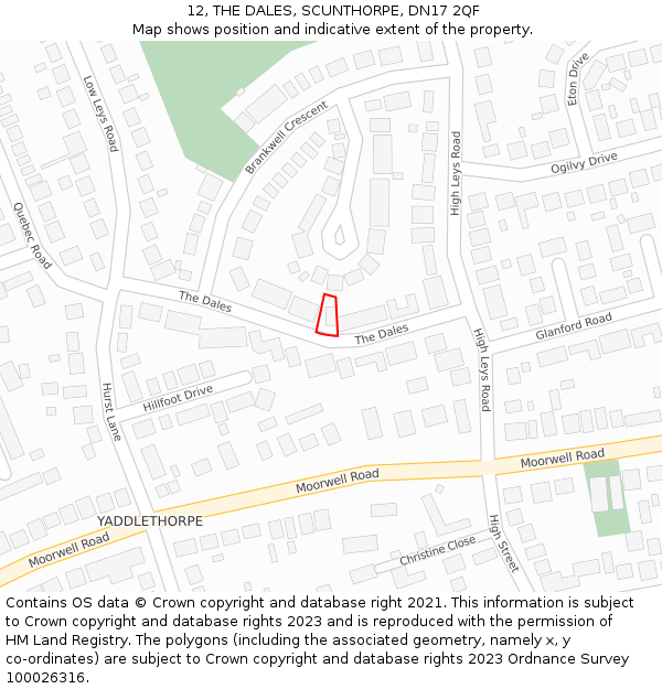 12, THE DALES, SCUNTHORPE, DN17 2QF: Location map and indicative extent of plot