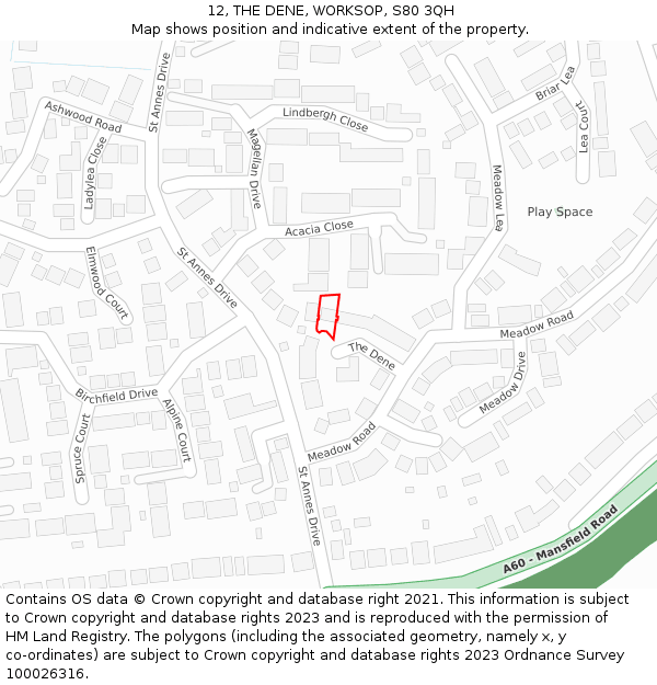 12, THE DENE, WORKSOP, S80 3QH: Location map and indicative extent of plot