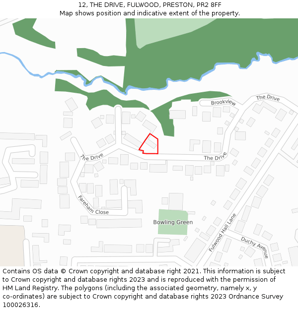 12, THE DRIVE, FULWOOD, PRESTON, PR2 8FF: Location map and indicative extent of plot