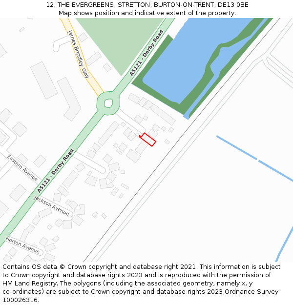 12, THE EVERGREENS, STRETTON, BURTON-ON-TRENT, DE13 0BE: Location map and indicative extent of plot