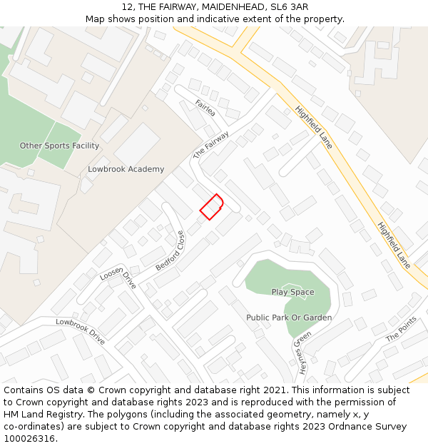 12, THE FAIRWAY, MAIDENHEAD, SL6 3AR: Location map and indicative extent of plot