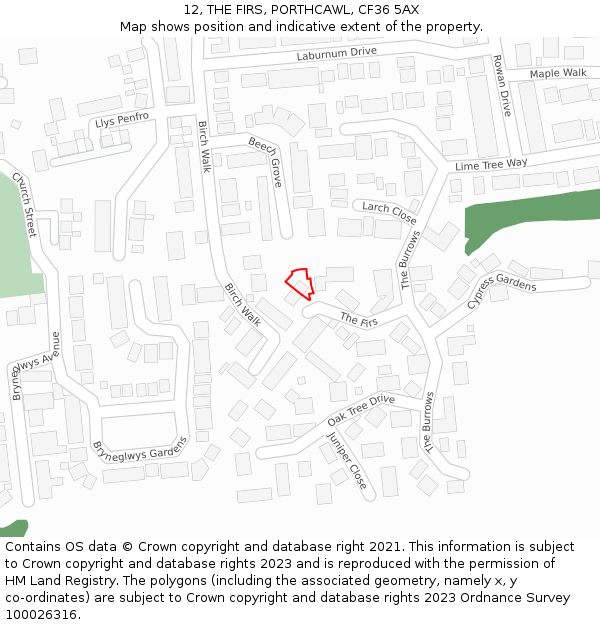 12, THE FIRS, PORTHCAWL, CF36 5AX: Location map and indicative extent of plot