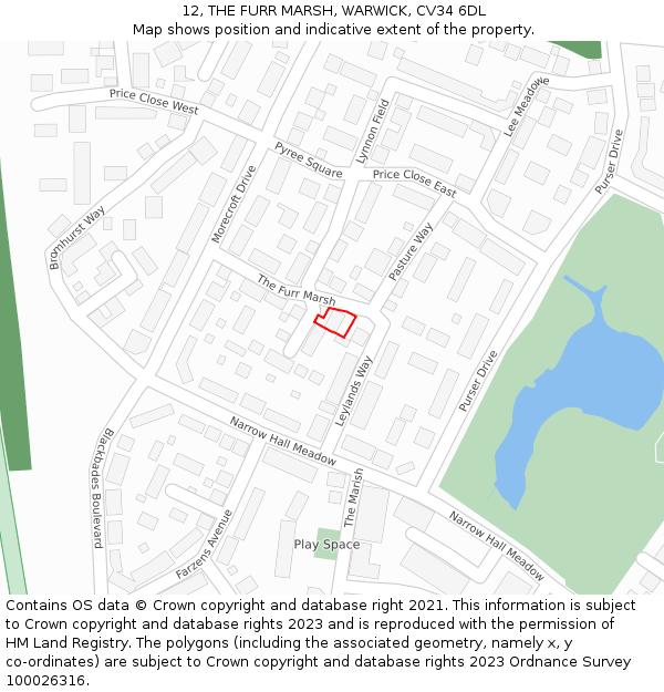 12, THE FURR MARSH, WARWICK, CV34 6DL: Location map and indicative extent of plot