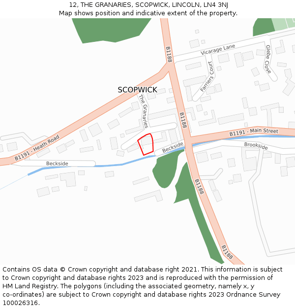 12, THE GRANARIES, SCOPWICK, LINCOLN, LN4 3NJ: Location map and indicative extent of plot