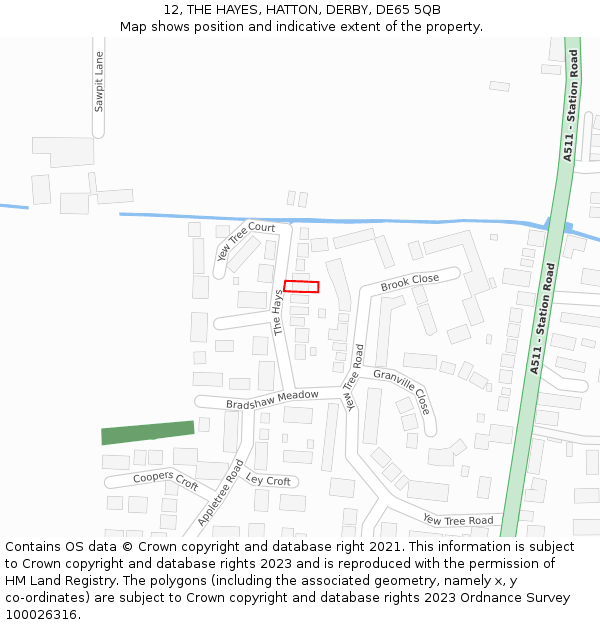 12, THE HAYES, HATTON, DERBY, DE65 5QB: Location map and indicative extent of plot