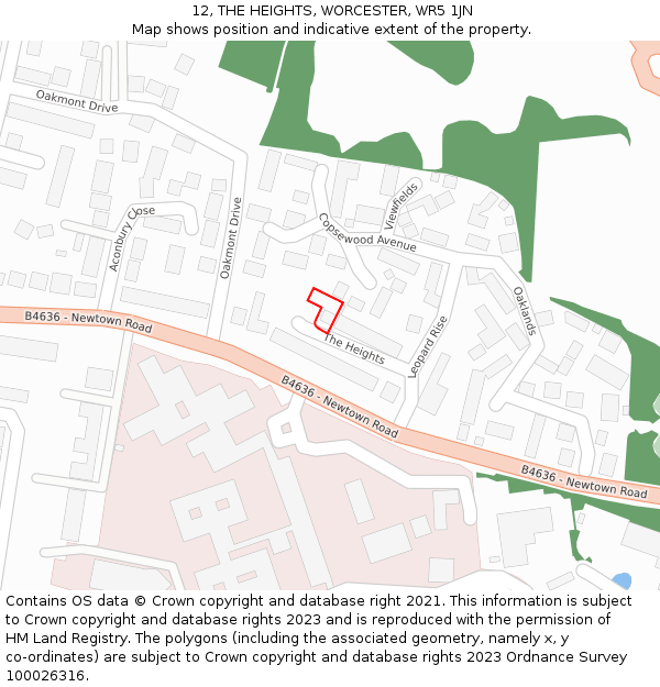 12, THE HEIGHTS, WORCESTER, WR5 1JN: Location map and indicative extent of plot