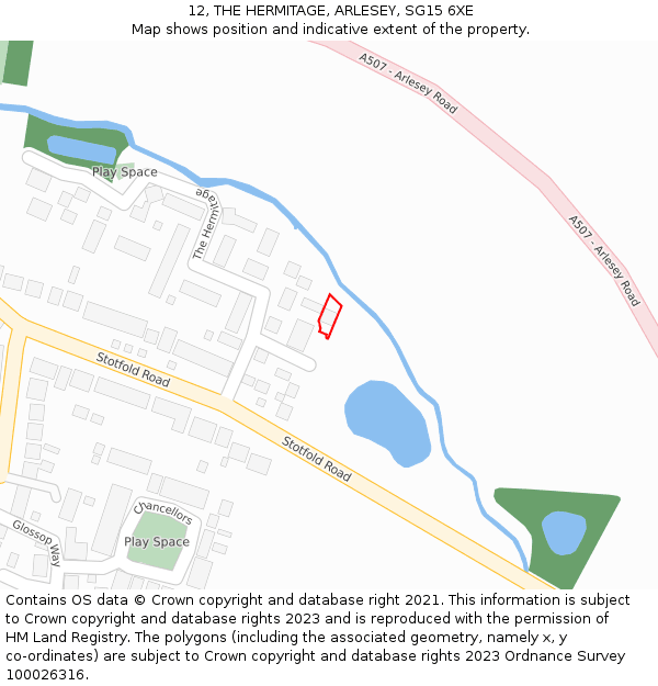12, THE HERMITAGE, ARLESEY, SG15 6XE: Location map and indicative extent of plot