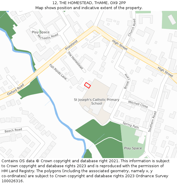 12, THE HOMESTEAD, THAME, OX9 2PP: Location map and indicative extent of plot