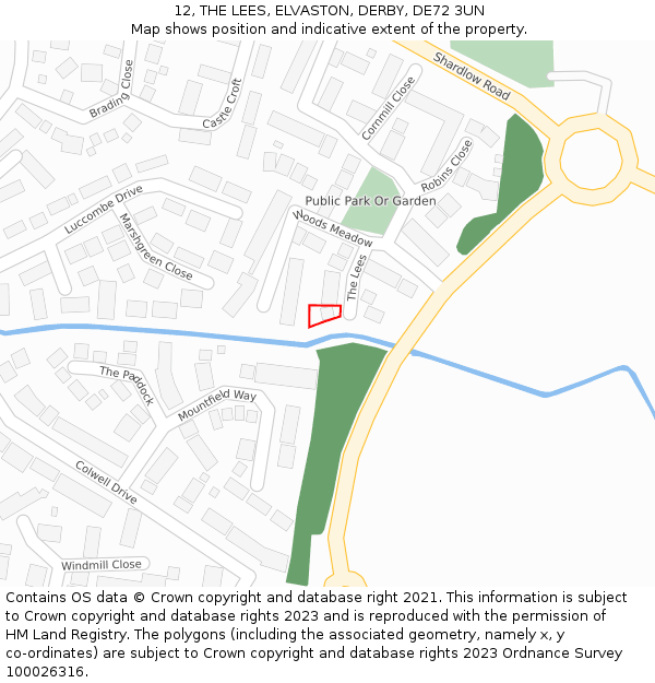 12, THE LEES, ELVASTON, DERBY, DE72 3UN: Location map and indicative extent of plot