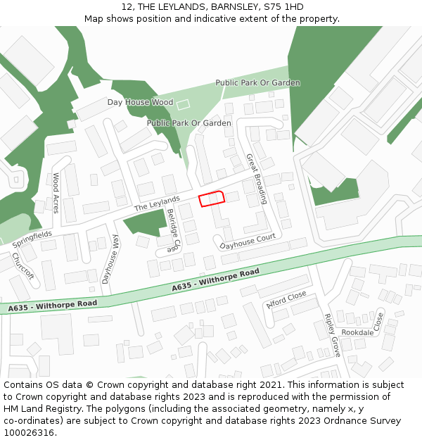 12, THE LEYLANDS, BARNSLEY, S75 1HD: Location map and indicative extent of plot