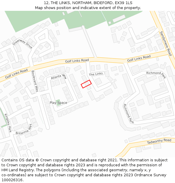 12, THE LINKS, NORTHAM, BIDEFORD, EX39 1LS: Location map and indicative extent of plot
