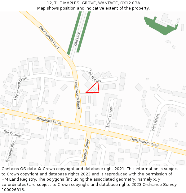 12, THE MAPLES, GROVE, WANTAGE, OX12 0BA: Location map and indicative extent of plot