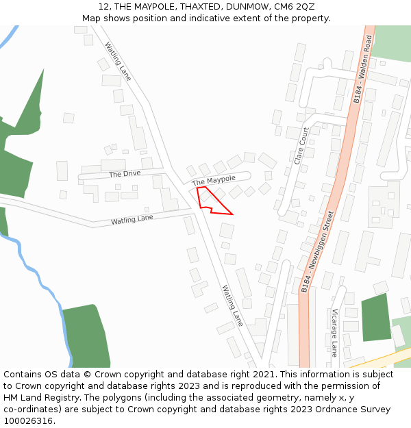 12, THE MAYPOLE, THAXTED, DUNMOW, CM6 2QZ: Location map and indicative extent of plot