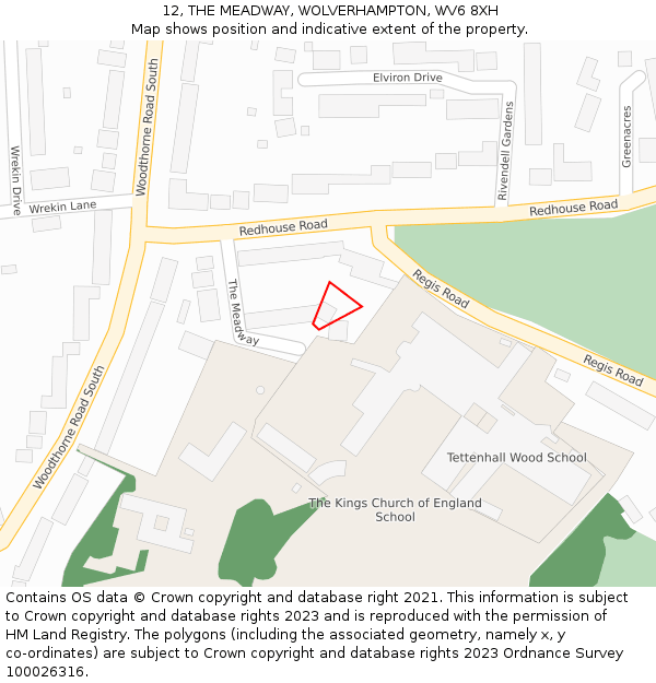 12, THE MEADWAY, WOLVERHAMPTON, WV6 8XH: Location map and indicative extent of plot