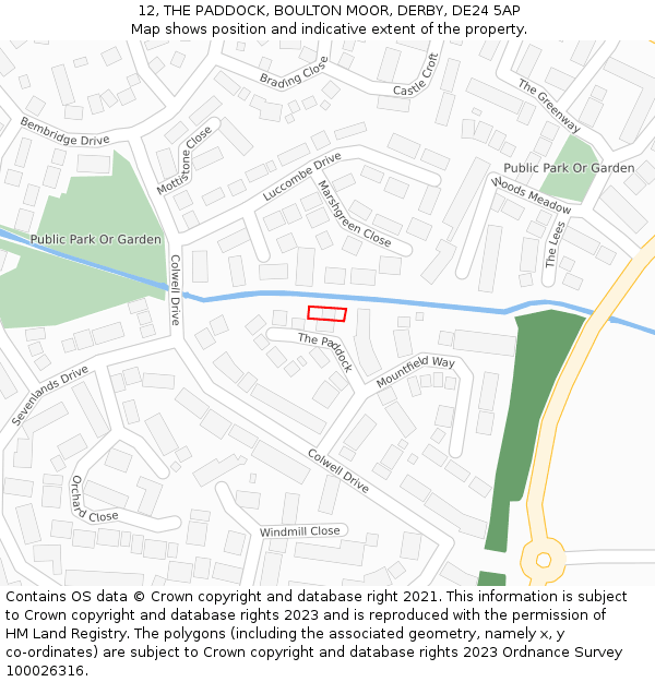 12, THE PADDOCK, BOULTON MOOR, DERBY, DE24 5AP: Location map and indicative extent of plot