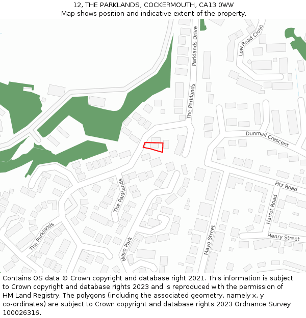 12, THE PARKLANDS, COCKERMOUTH, CA13 0WW: Location map and indicative extent of plot