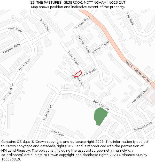 12, THE PASTURES, GILTBROOK, NOTTINGHAM, NG16 2UT: Location map and indicative extent of plot